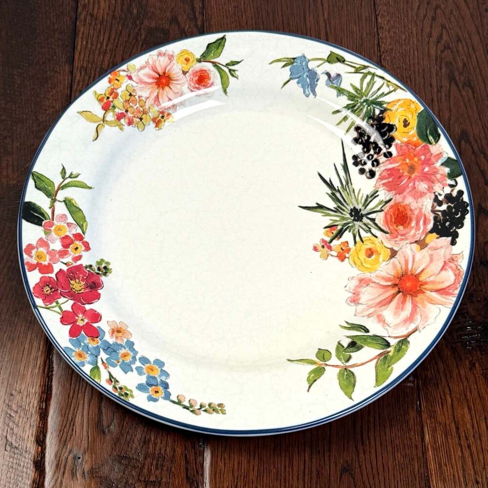 Pottery Barn Floral Rim Dinner Plates Set of 4 Vintage Floral China